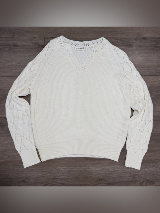 Grace Karin Sweaters - Grace Karin White Cable-Knit V-Neck Sweater- NEW